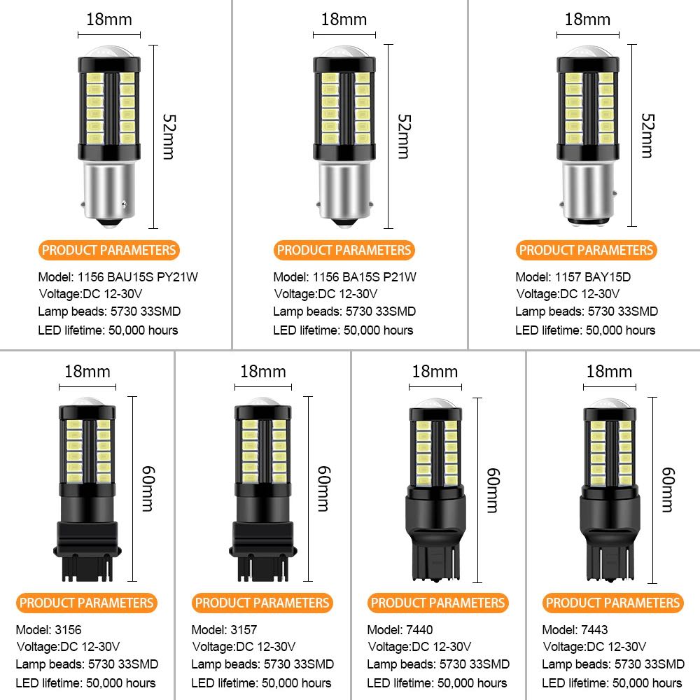 1 Uds PY21W P21/5W 1156 Ba15s 1157 Bay15d para bombillas LED de coche luz de señal de giro 12V 33SMD 7000K luces de estacionamiento inverso de freno blanco