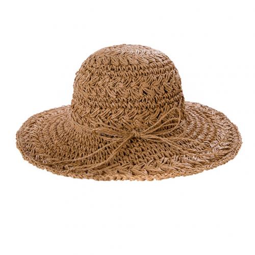 Zomerzonnehoeden voor dames, opvouwbaar, gehaakt, gebreide strohoed, grote rand, zonnehoed, strandmuts: Khaki