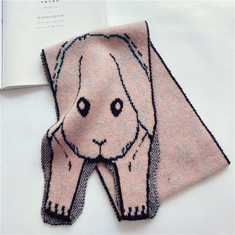 Efterår vinter koreansk tegneserie bjørn kanin form baby tørklæde drenge piger strikkede tørklæder børn udendørs dyr hals varmere: Lyserød