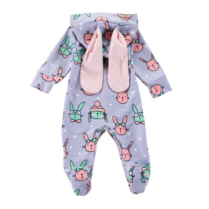 Baby Footies for Boy Girl Long Sleeve Hooded Cotton Cute Cartoon Rabbit Ears Clothes Boys Girls Jumpsuit Spring Autumn