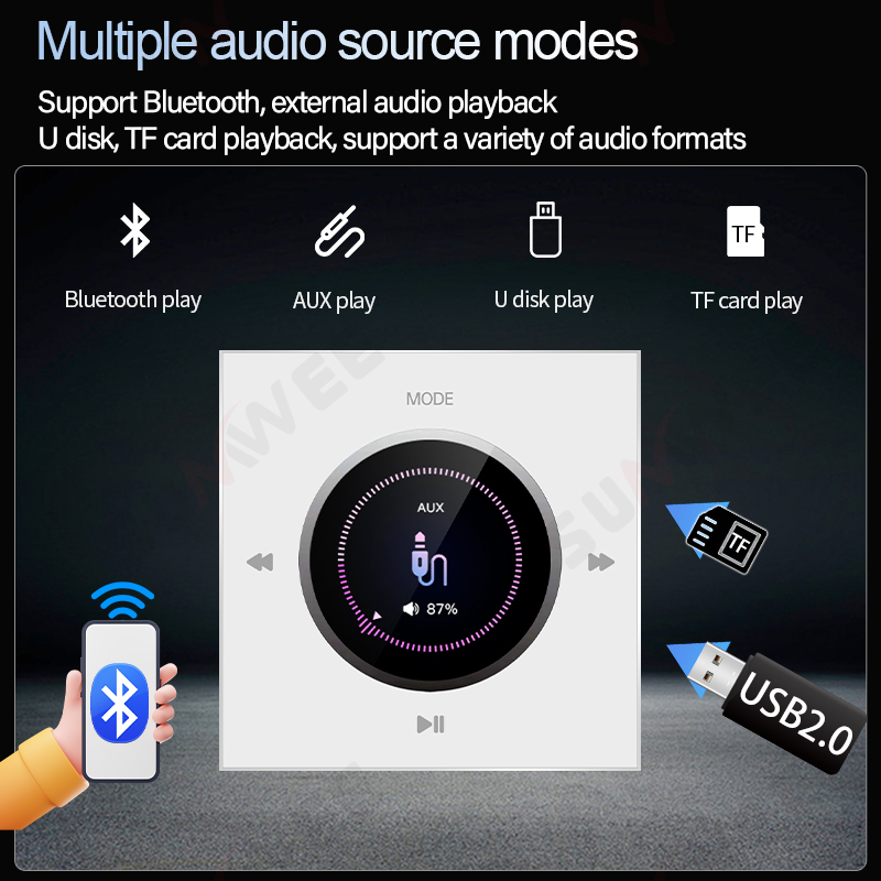 Mini Home Muziekspeler Bluetooth Achtergrondmuziekcontrolesysteem Audiopaneel Ingebouwde wandversterker FM U disk TF AUX afspelen