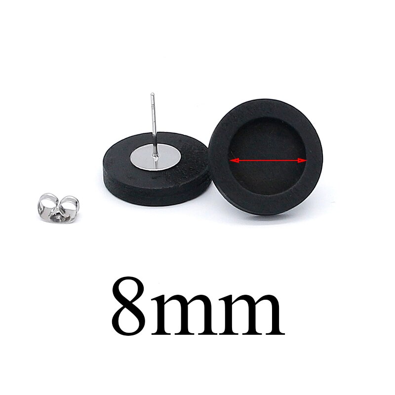 20 Stks/partij Zwart Blank Hout Cabochon Earring Base Rvs Post Stud Oorbellen Instellingen Fit 12Mm Voor Diy Sieraden bevindingen: fit 8mm