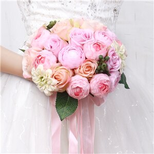 Yellow Blue Pink Purple Green Wedding Bouquet Handmade Wedding Ball Bridal Bridesmaid Artificial Flower Bouquet for Wedding: pink