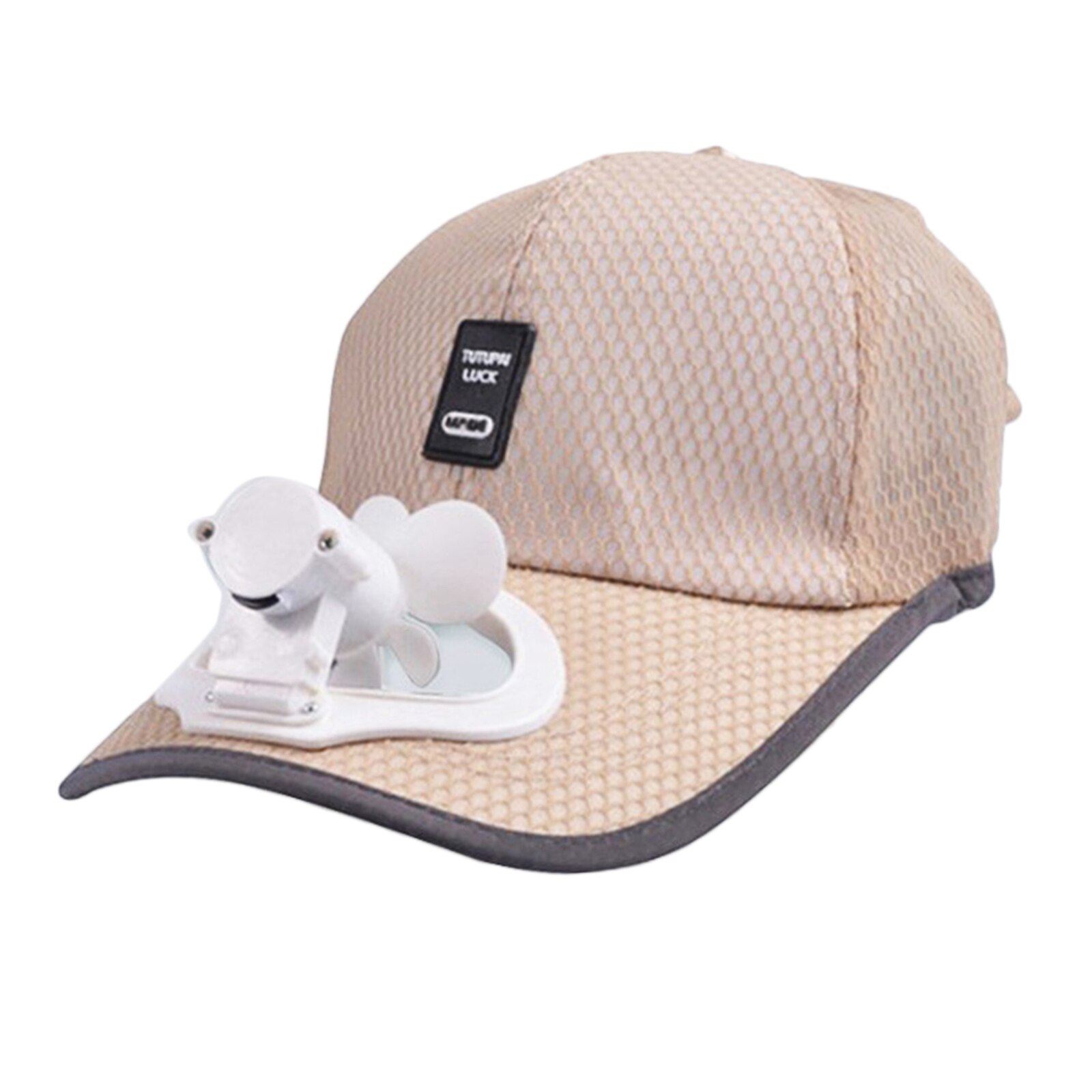 Cooling Fan Baseball Cap Adjustable Sun Visor Hat Outdoor Hiking Peaked Caps: Beige