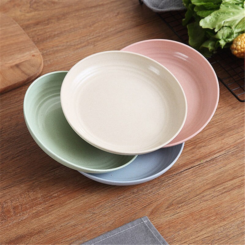4 Pcs Eco-friendly Food Snack Dish Plate Wheat Straw Lunch Dinner Dessert Fruit Plate Tray Tableware 4 Colors Serving Plates: Multicolor