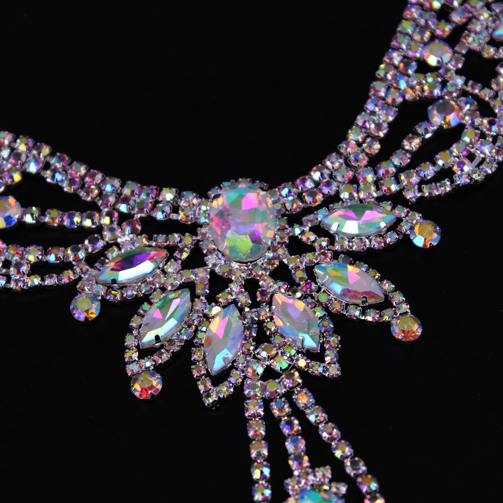 Accessoires de vêtements or Ab, collier en cristal, gros décolleté, strass à coudre, pour décoration de robe de mariée