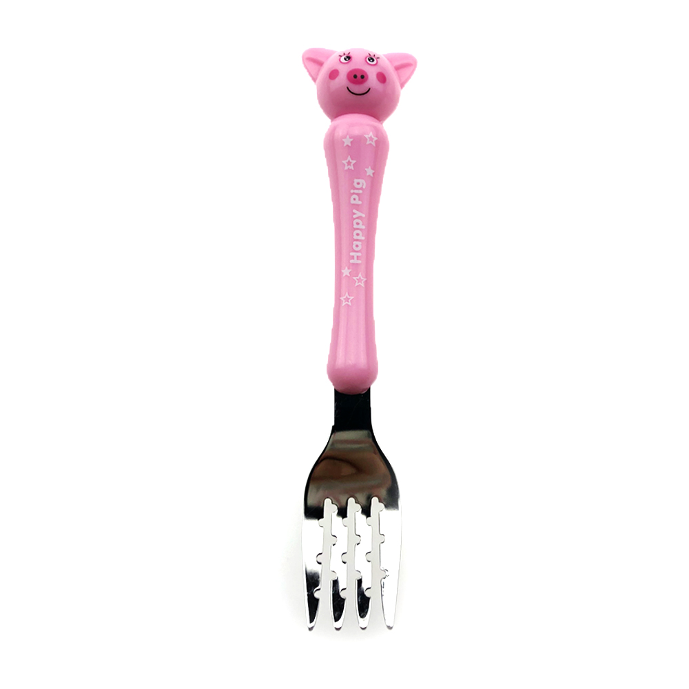 Cartoon Stainless Steel Spoon Fork for Kids Children Baby Food Feeding Tableware Cute Pig and Dog: pink fork