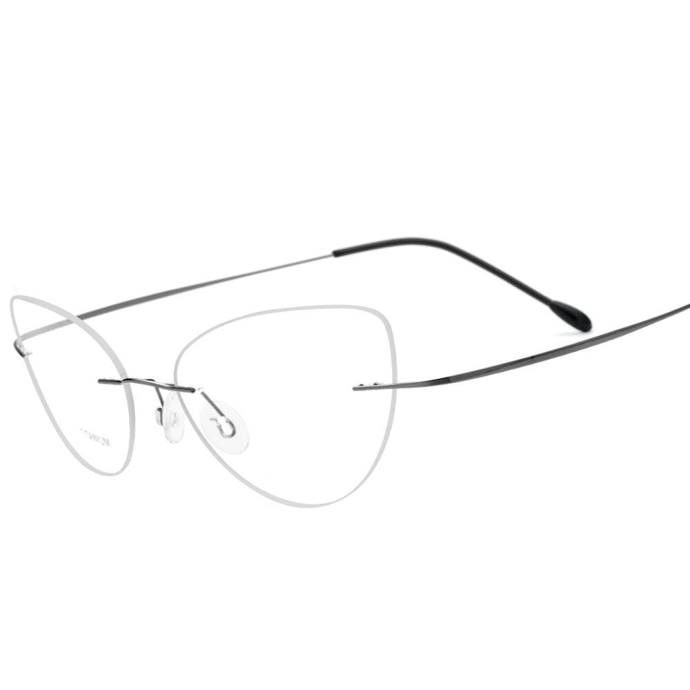 Hdcrafter kantløse brilleramme kvinder cat eye titanium ultralette receptfrie rammeløse skrueløse optiske brillerrammer: Grå