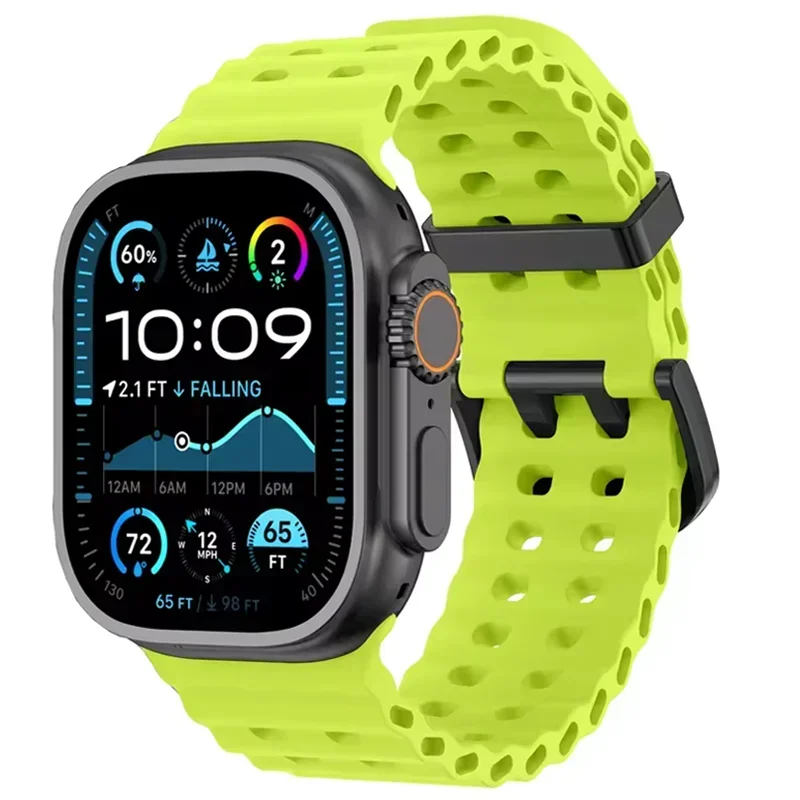 Bracelet en Silicone Souple pour Apple Watch Ultra 2/1, Confortable et Respirant, 49mm 10 46mm 9 8 7 45mm IWatch 6 5 4 SE 44mm: Violet Vert / 14mm