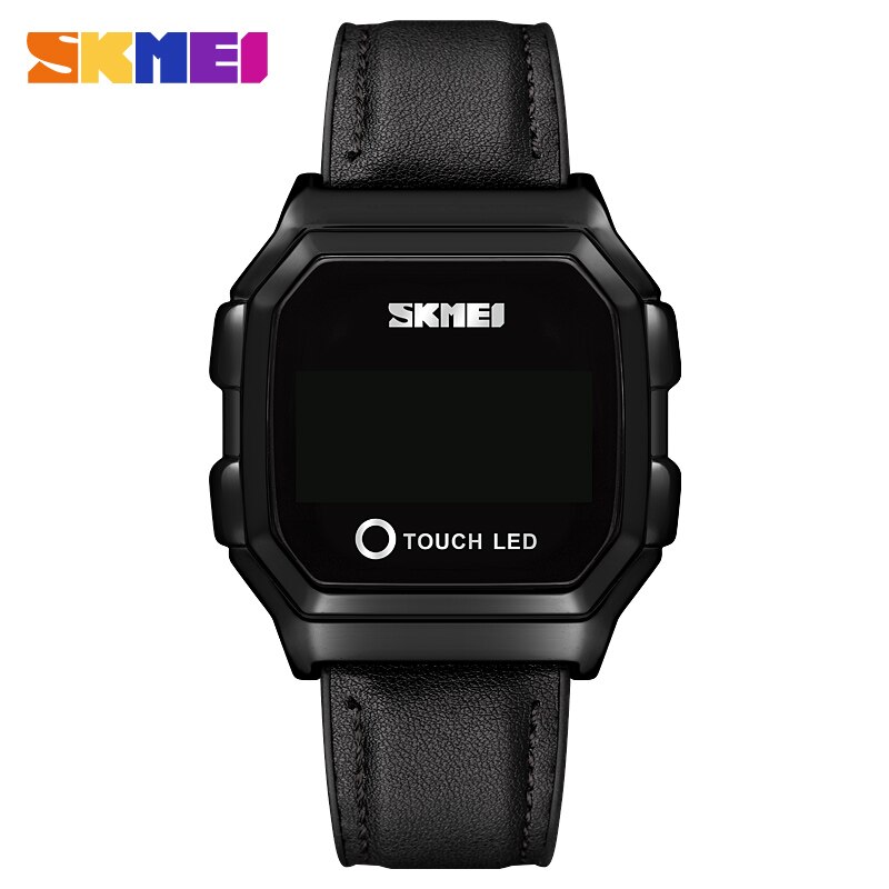 Skmei touch led digitale guldure herre dato tid herre armbåndsure vandtæt sportsur reloj hombre: Sort læder