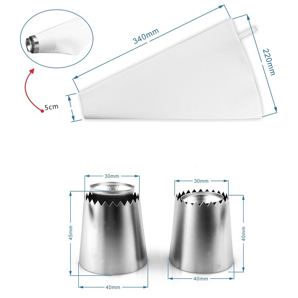 3 st/set kaka/kex glass bakverk tips tårtform tårta dekorationsverktyg glasyr munstycken + bomullsbakelse påsar bakning: 3 st