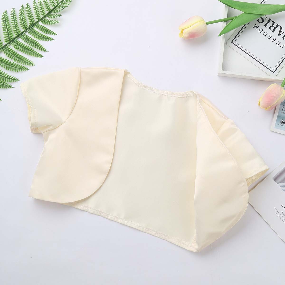 Boléro Satiné Ouvert Pour Fille – Étole Cape Courte – Tenue De Soirée / Mariage