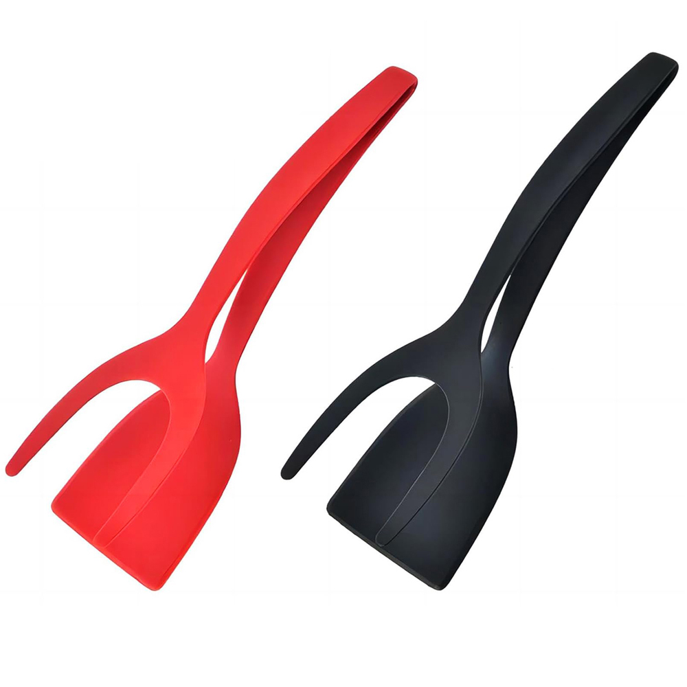 Neue 2-in-1-Griff-kippen-Spatel, Zange, Ei-Flipper-Spatel, Nylon, antihaftbeschichtet, Pfannkuchen, Fisch, französischer Toast, Omelett, Herstellungswerkzeug: Rosa