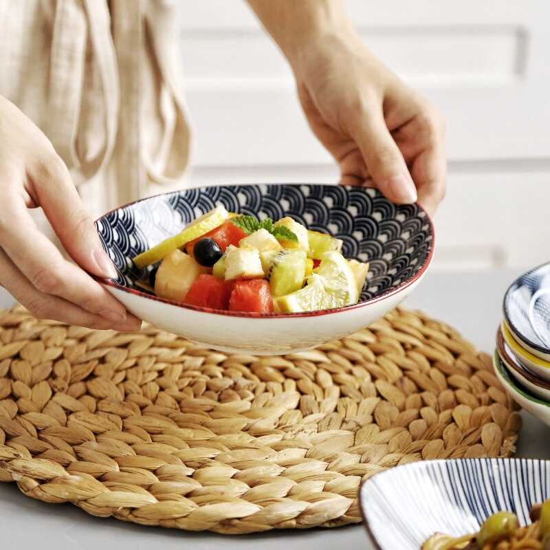 8 zoll Keramik Salat Platte Tiefe Suppe Gericht Nachtisch Teller Unterglasur Farbe Maschine Geschirr CZY1026