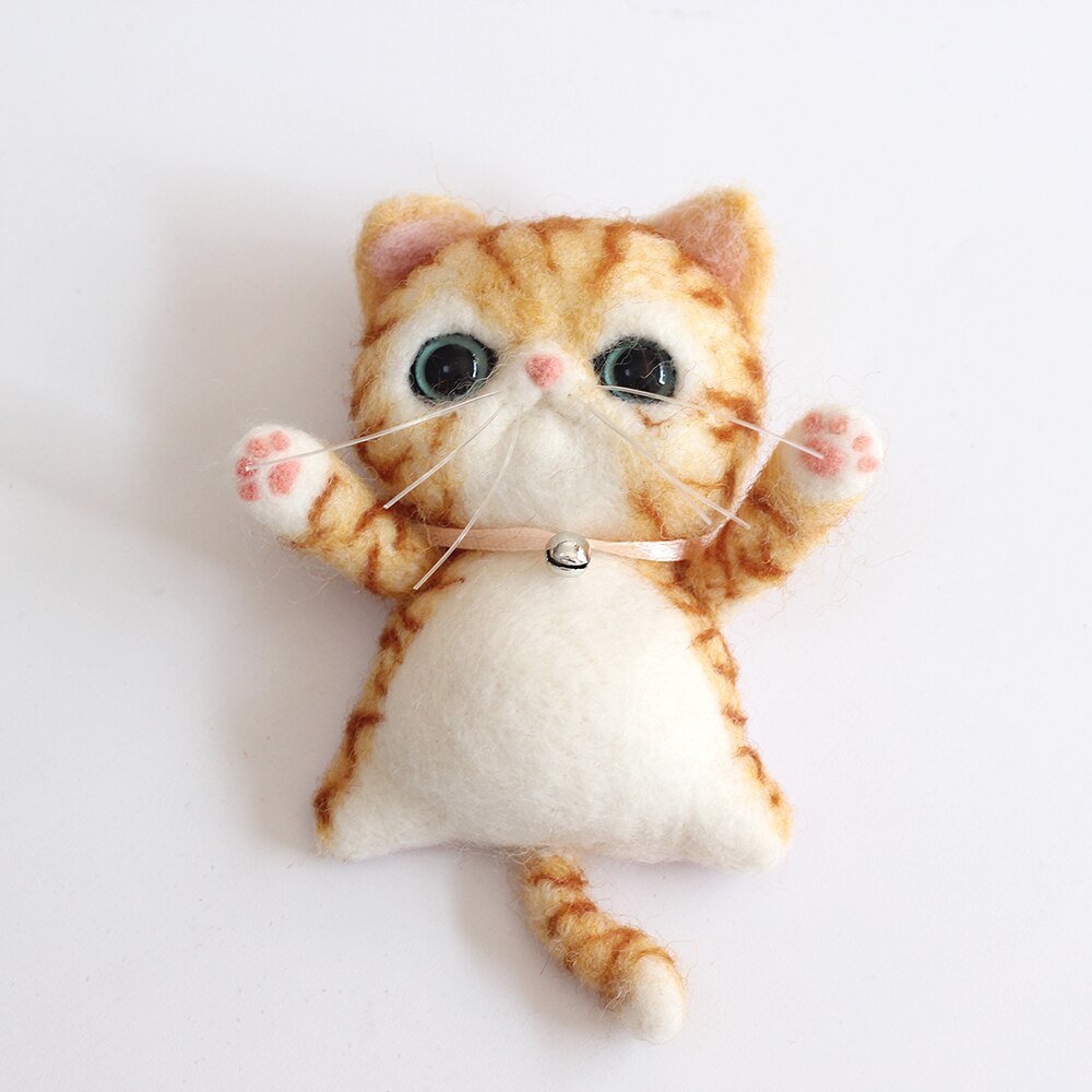 4 Uds lana de fieltro gato broche DIY pendientes lindo animales de fieltro de aguja Kit para principiantes para chicas: Orange Cat