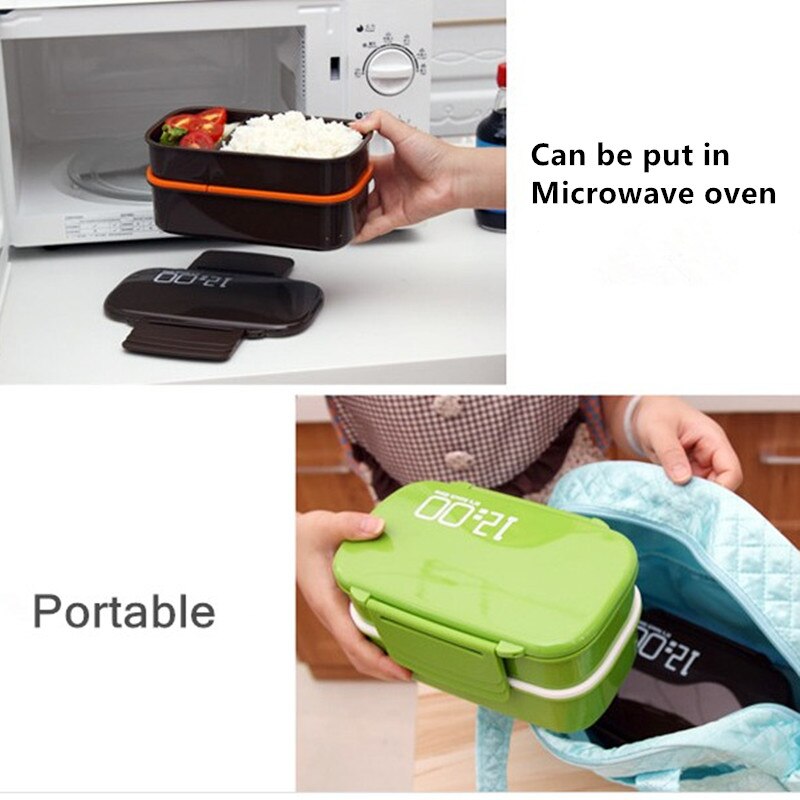 Det er frokosttid 1410ml dobbelt lag plastik madpakke mikrobølgeovn stor kapacitet frokost bento box madpakke