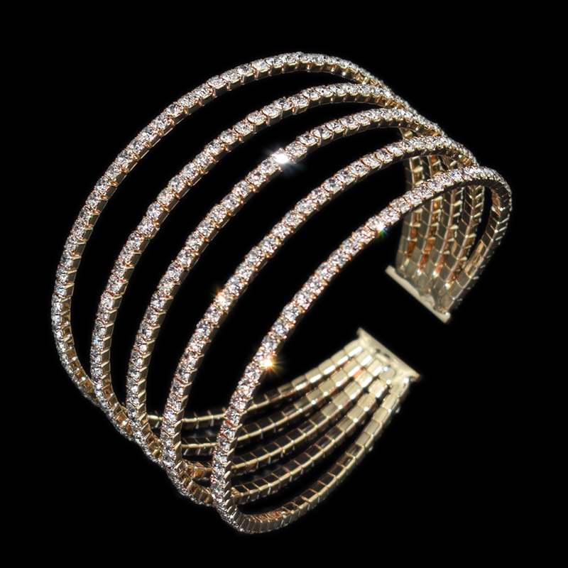 Bracciale elegante classico braccialetti aperti bracciale da donna con strass bracciale in cristallo rosso oro bracciale da sposa gioielli da sposa: SZ-5row-oro