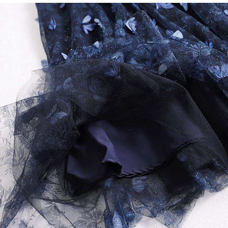 GIGOGOU 3D Schmetterling Frauen Chiffon Röcke Stickerei Floweral Gittergewebe Plissee Felsen 3 Schichten Lange Tüll Ballettröckchen Felsen Jupe Longue