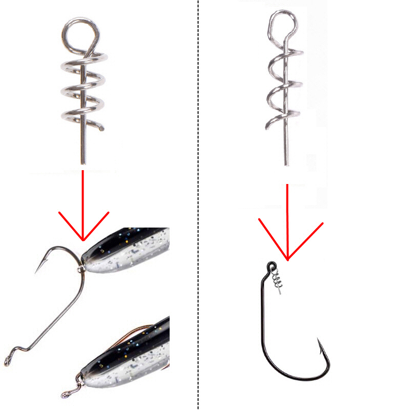 20 pcs Fishing Worm Hook with Spring Twist Lock Screw For Soft Worm Lure Bass Barbed Carp Crank Fishing Hook