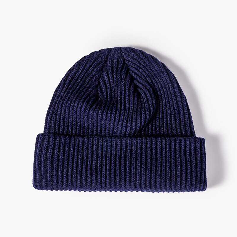 Luxury Brand Knitted Winter Autumn Beanies Men Women Solid Outdoor Thick Warm Hat Casual Skullies Big Size Caps: Dark Blue