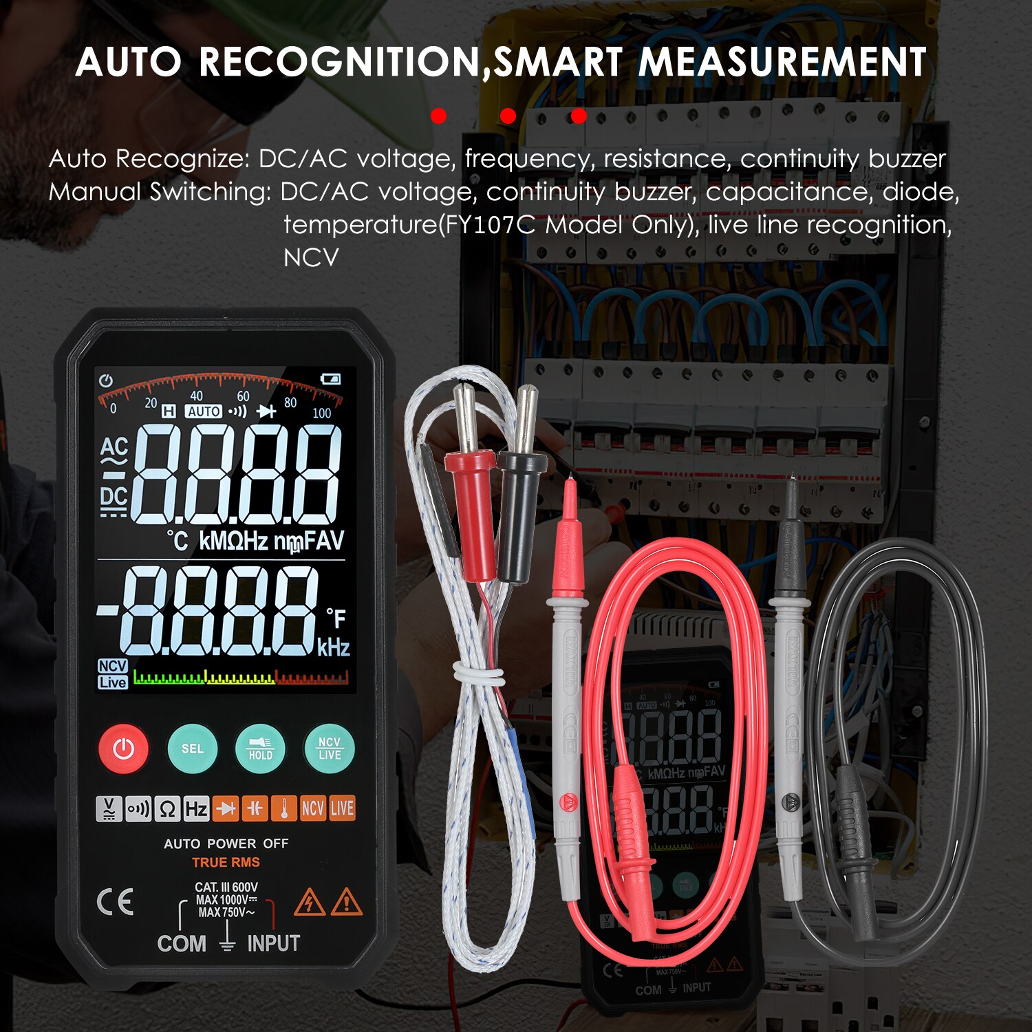 Digital Multimeter 6000 Counts True RMS Universal Meter High Accuracy Smart Measure AC/DC Voltage Resistance Capacitance Test
