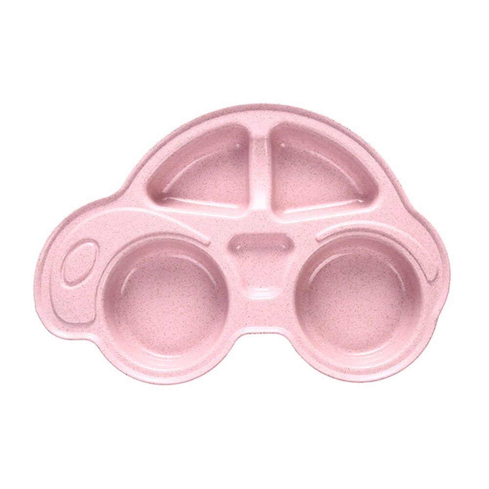 Cartoon Baby Peuter Platen Schotel Voedsel Fruit Lade Kid&#39;s Auto Vorm Kom Tarwe Stro Kind Voeden Plaat Servies: Roze