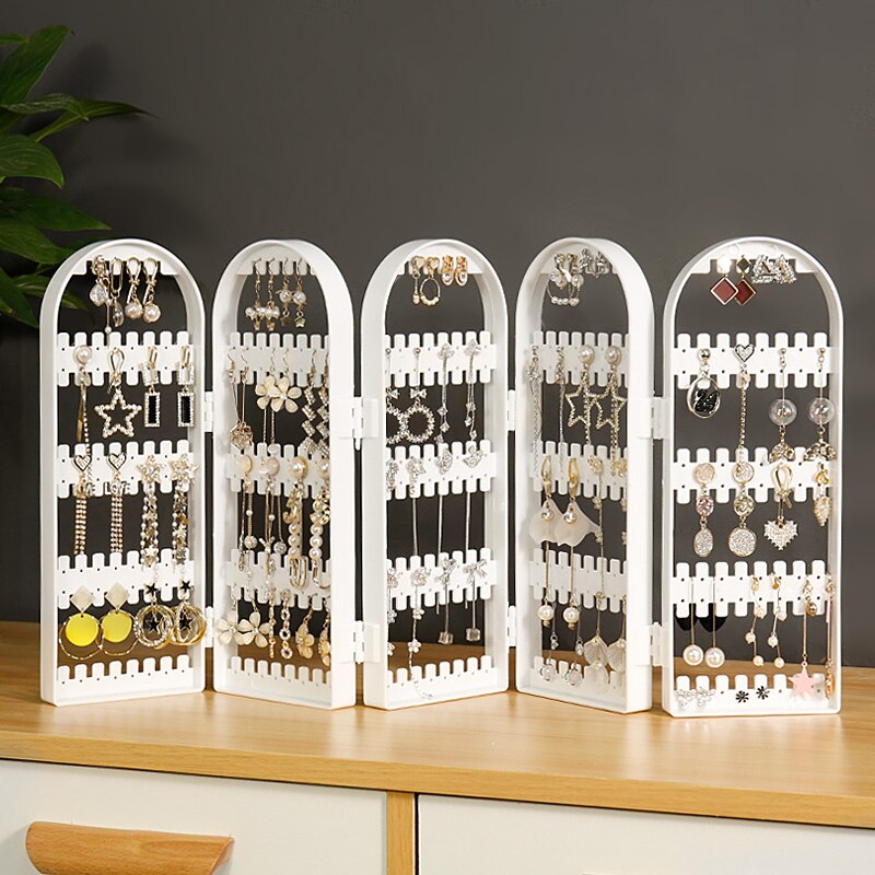 120/180/240/360holes Plastic Clear Earrings Studs Display Rack Folding Screen Earring Jewelry Display Stand Holder Storage Box