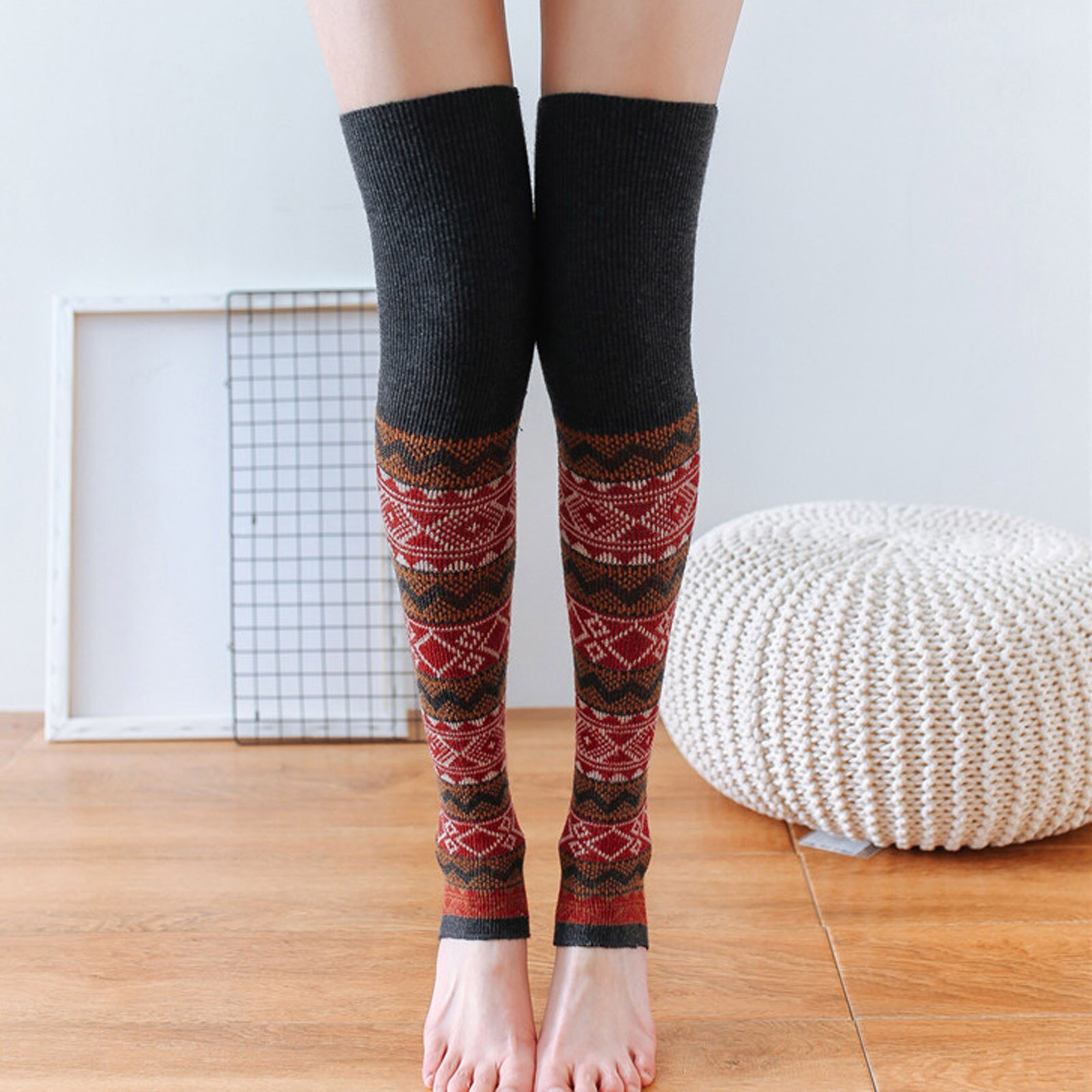 Winter Leggings Socks Women Keep Warm Splicing Socks Knitting Anklets Leggings Socks Warmers Cable Knit Knitted Crochet Leg