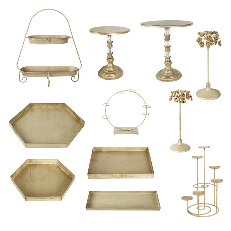 European champagne gold dessert table decoration wedding candlestick decoration birthday cake stands afternoon tea snack tray