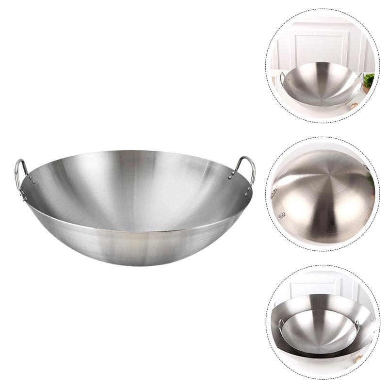 Stainless Steel Wok Round Bottom Wok Large Fry Pan Large Capacity Saute Pan