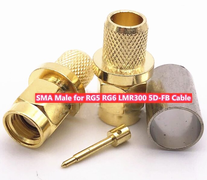 5pcs Adapter RPSMA/SMA Male plug Crimp For RG58 /RG6/RG8 Cable RF Coaxial Connectors High Quanlity