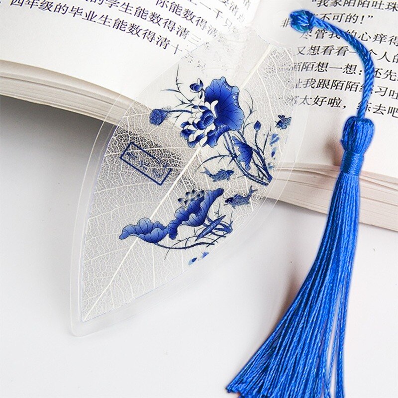 Creatieve Chinese Stijl Bladwijzer Met Kwastjes Mooie Blauw En Wit Porselein Bladader Voor Vriend Student Schoolbenodigdheden