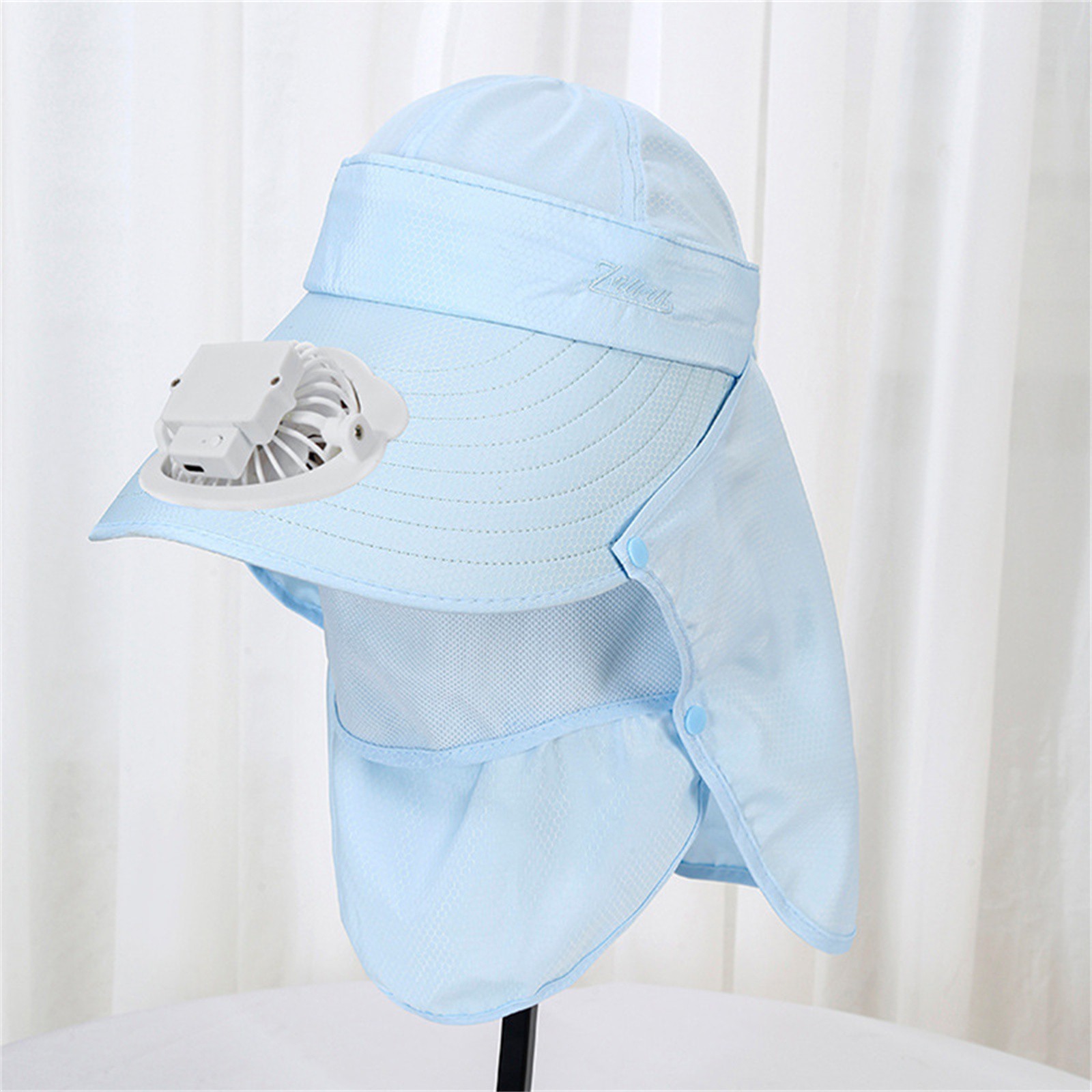 Kapelusz z wentylatorem ładowanym solarnie, robić pracy na zewnątrz, kapelusz przeciwsłoneczny, kapelusz robić zbioru owoców, kapelusz robić ogrodu herbacianego, ochrona, szklarnia, odpinany kapelusz wędkarski: Niebieski