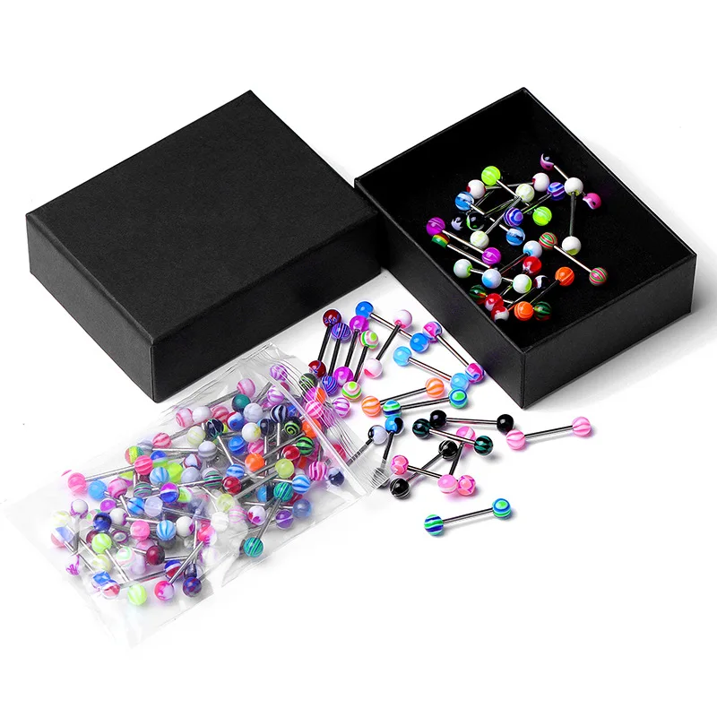 Mode Gemengde Kleur Acryl Tong Piercing voor Vrouwen 316L Rvs Industriële Barbell Lip Piercing Sexy Lichaam Sieraden