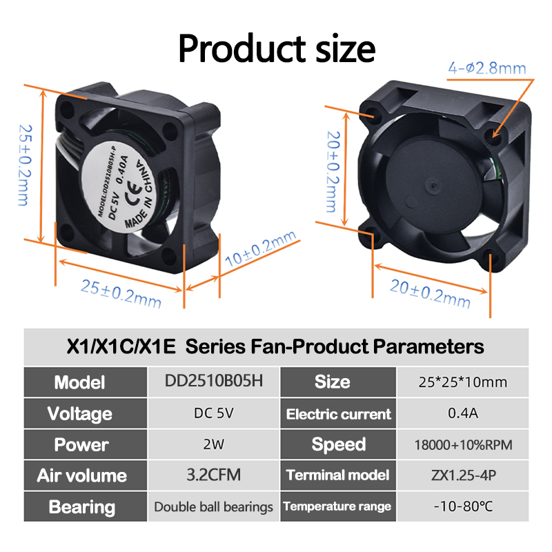 Bambu Lab X1/X1C/P1P/P1S Metal Hotend With Cooling Fan Hardened Brass Copper 0.2/0.4/0.6/0.8mm Nozzle 3D Printer