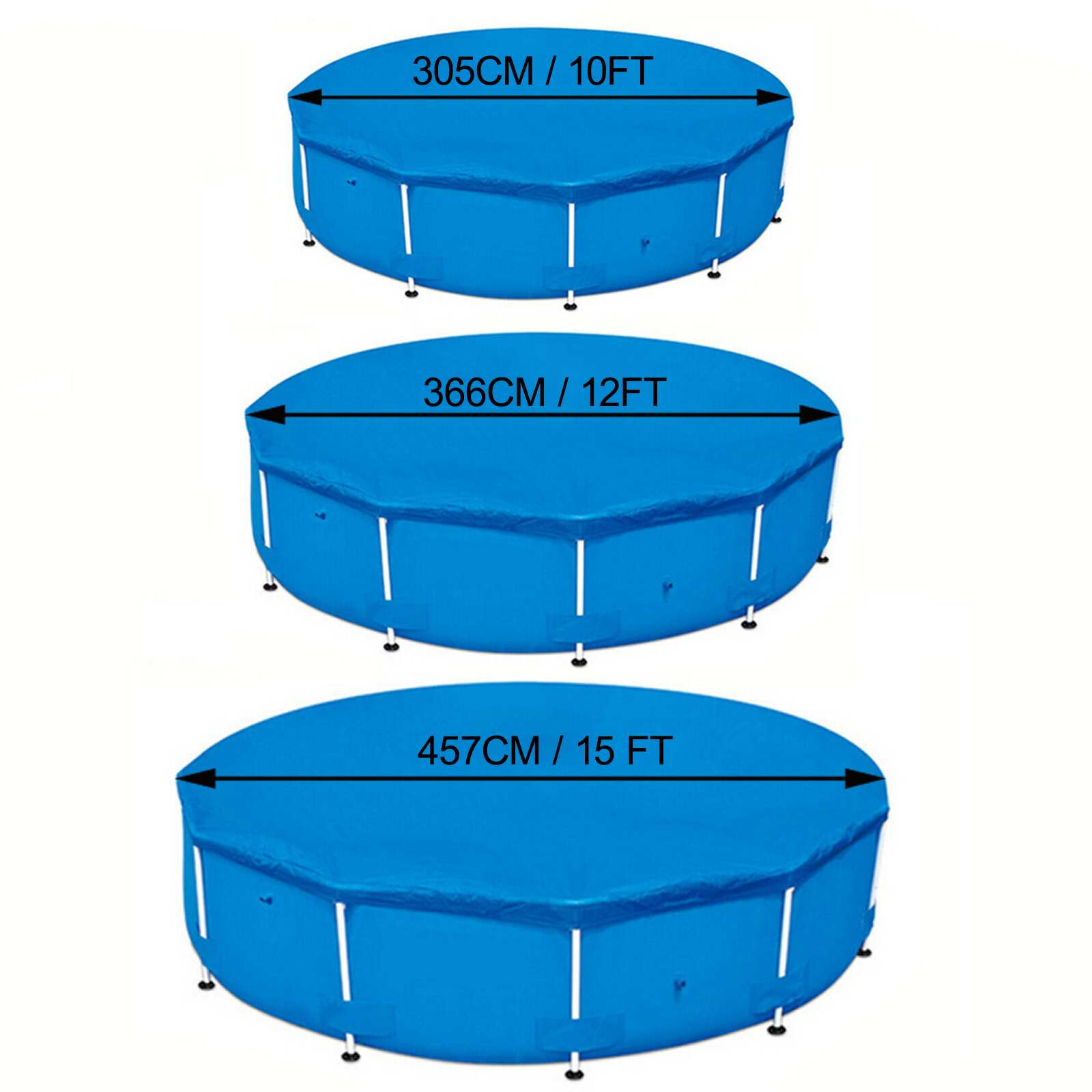 10/12/15 ft Round Swimming Paddling Pool Cover Waterproof Dustproof Outdoor Garden Swim Pool UV-resistant Cover with Rope