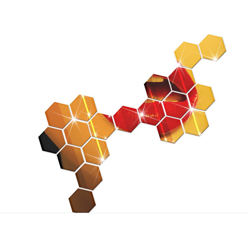 Zeshoekige acryl spiegel muursticker driedimensionale muursticker huisdecoratie muursticker verwijderbare muursticker: Goud / 4.6cm 12 stuks