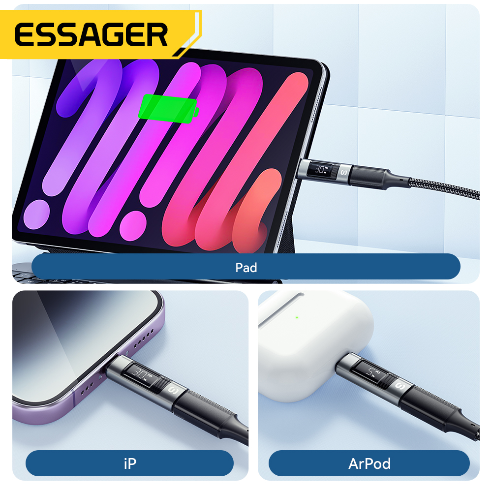 Essager USB C auf Beleuchtungsadapter für iPad 30 W Digitalanzeige OTG-Konverter für iPhone 15 14 13 12 Lightning-zu-Typ-C-Anschluss