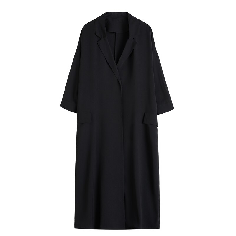Xitao plus size jakke tynn splitt svart gudinne viftelomme høst løse cardigans fritidskåpe  zp3179: Default Title