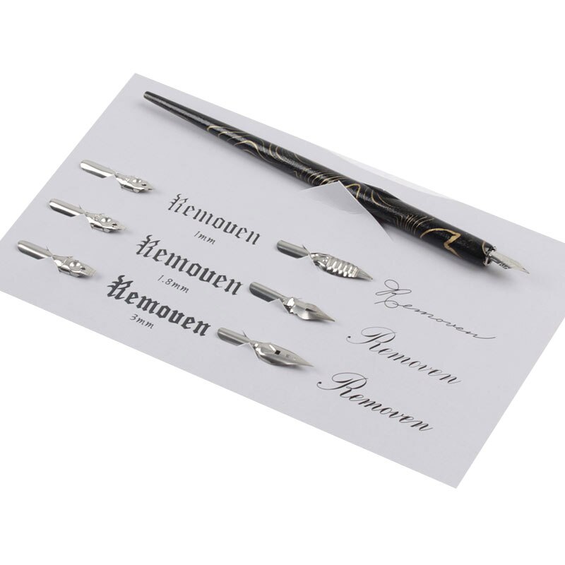 Dip Pen Wood Handcrafted Calligraphy Nib Holder Set with 6 Nib for Practicing Different Fonts Office Supplies School Dip Pens: black gold