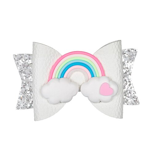 Thumbelina Regenboog Prinses Haarspelden Glitter Haarelastiekjes Met Clip Dance Party Boog Haar Clip Meisjes Haar Accessoires: WHITE