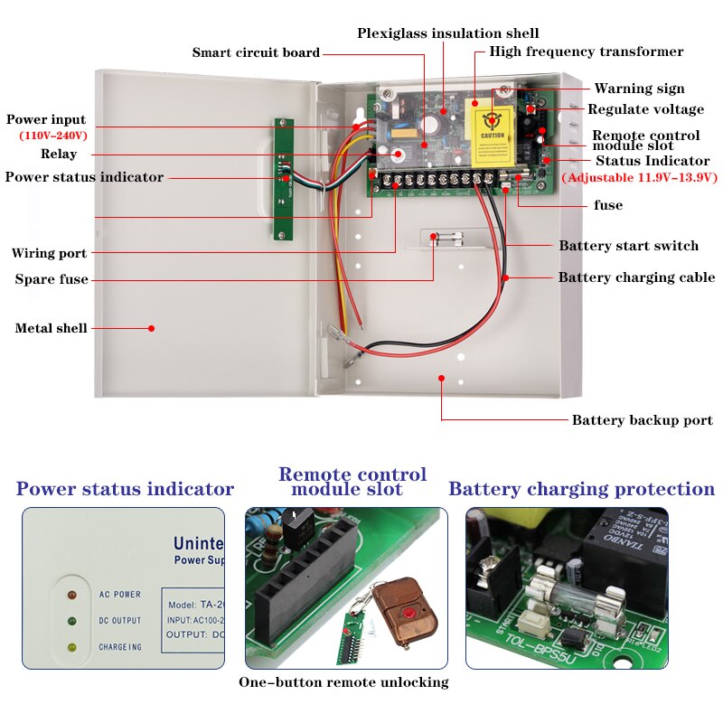 AC 110-240V DC 12V/5A Door Access Control System Switching Supply Power UPS Power Supply battery backup