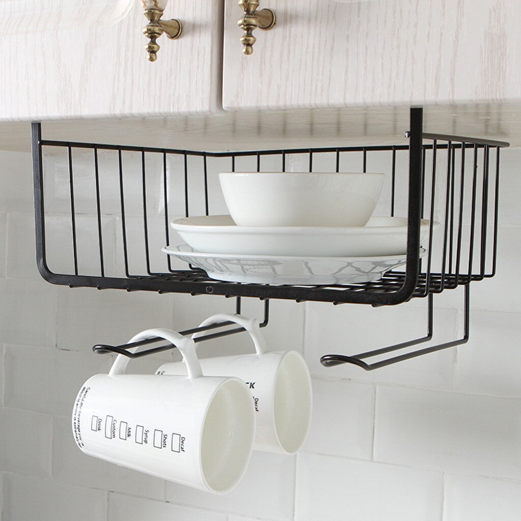 Kitchen Storage Bin Under Shelf Wire Rack Cabinet Basket Organizer Holder Stand Bathroom Organizer organizador de maquiagem