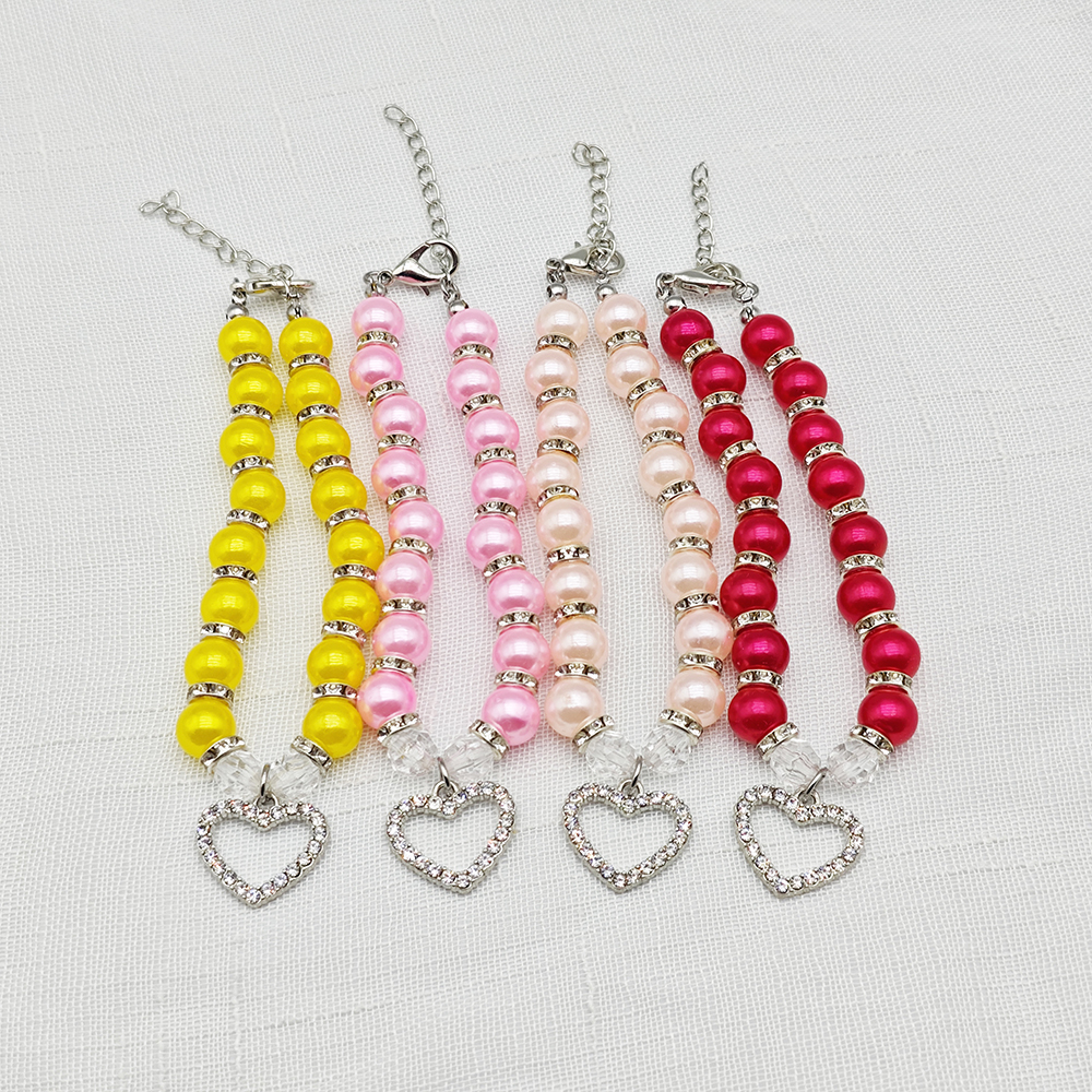 collier de perles pour animaux de compagnie mignon avec pendentif en strass en forme de coeur collier de chien de chat réglable bijoux pour petits animaux de compagnie 8 couleurs