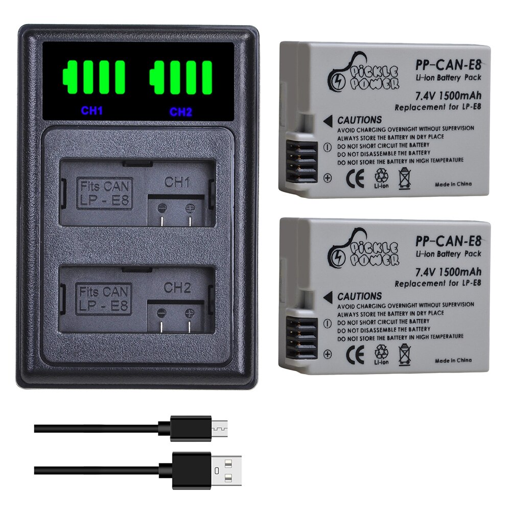 LP-E8 LPE8 LP E8 Batterie 1500mAh + LED Dual Ladegerät für Kanon EOS 550D 600D 650D 700D Kuss X4 x5 X6i X7i Rebell T2i T3i T4i T5i.