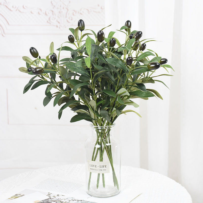 1/3 Uds hojas de olivo artificiales rama de árbol planta verde con fruta para el hogar jardín florero decoración ramo de boda flores de seda: 4XL