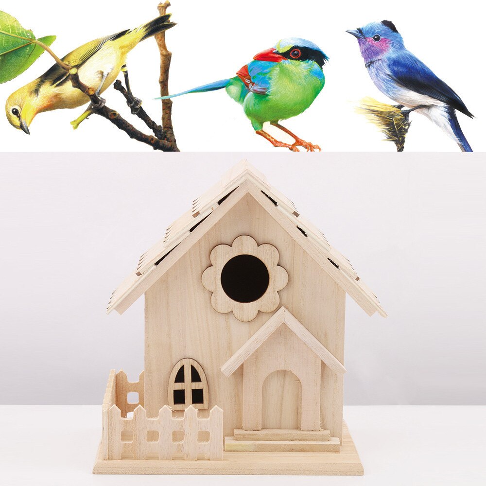 Wooden Bird House Bird Nest Parrot Myna Thrush Bird Bird Box Wall-mounted Comfortable Bird Nest 19X17X13cm