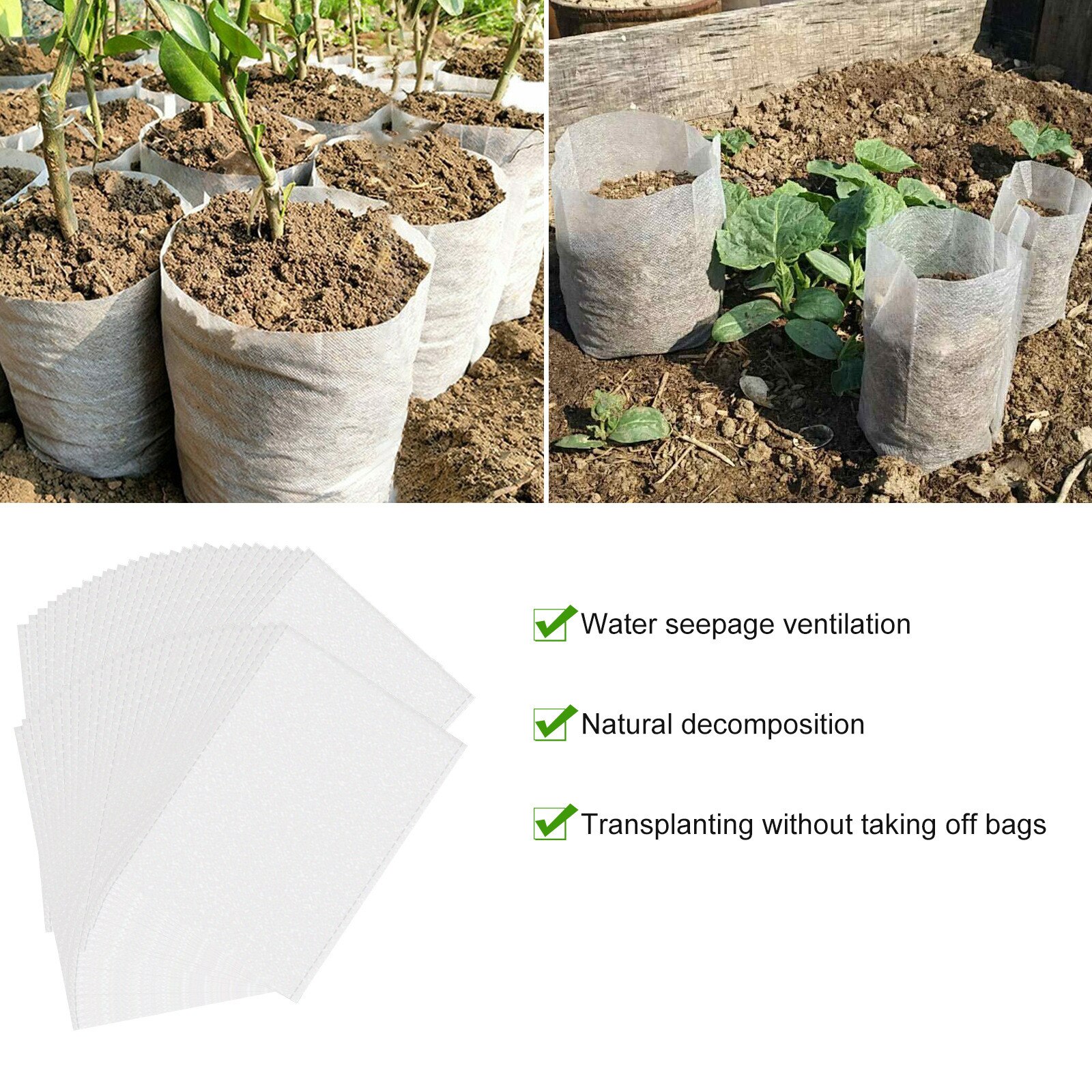 4# 200pcs Biodegradable Non-woven Nursery Bags Plant Grow Bags Fabric Seedling Pots Eco-friendly Garden Planting Bags 8 * 10 Cm