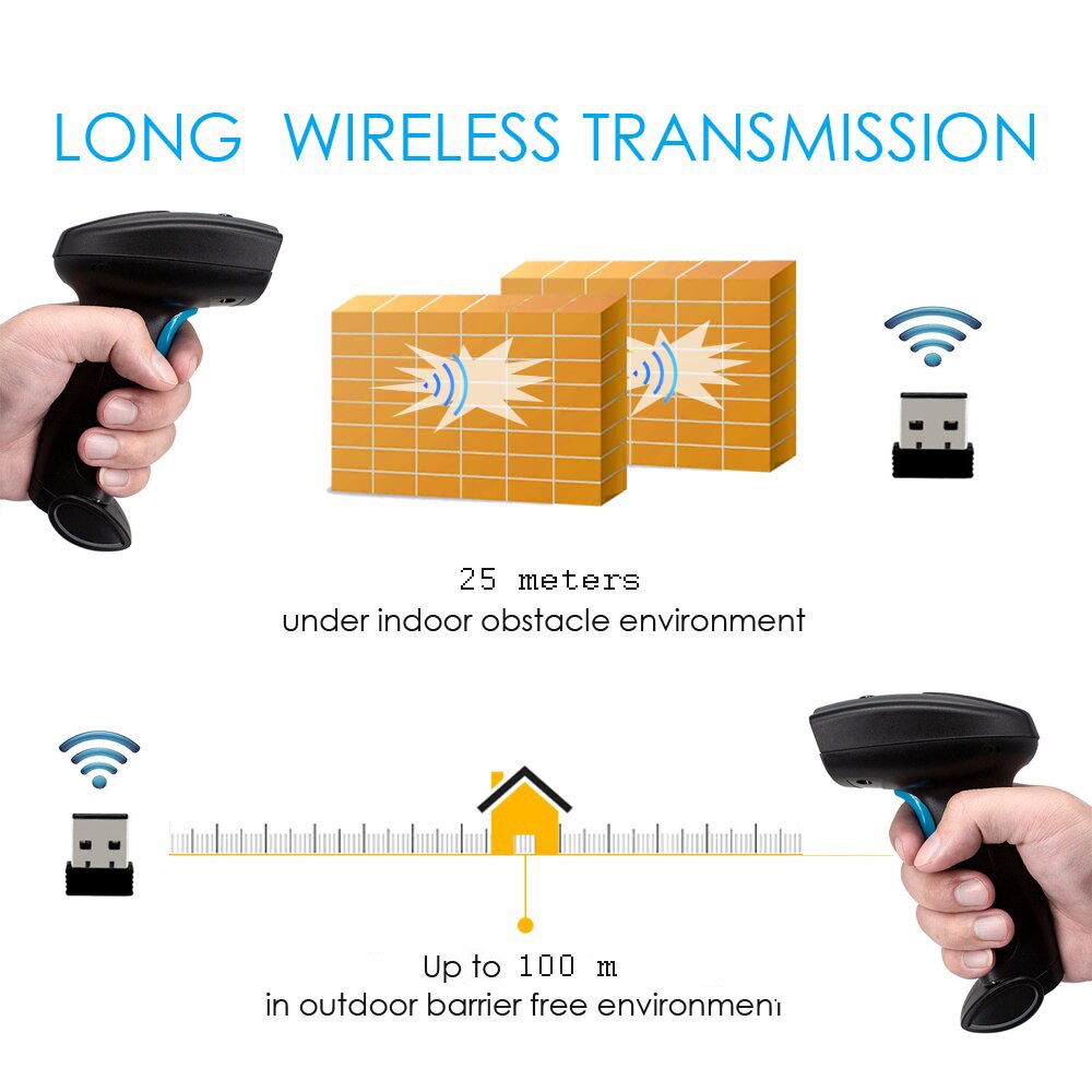 Holyhah 1D&amp;2D Handheld Barcode Bar Code Scanner Reader QR PDF417 Bluetooth 2.4G Wireless &amp;Wired For Mobile Phone Android iOS
