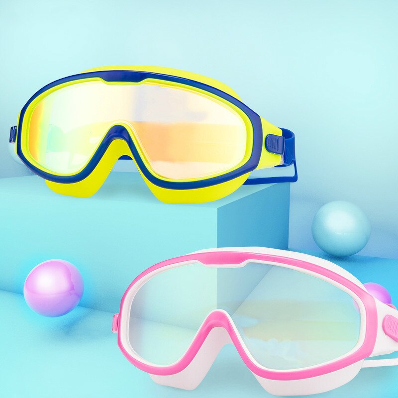 Børns svømmebriller beskyttelsesbriller vandtæt anti-tåge hd svømmebriller piger stor ramme dykkerudstyr